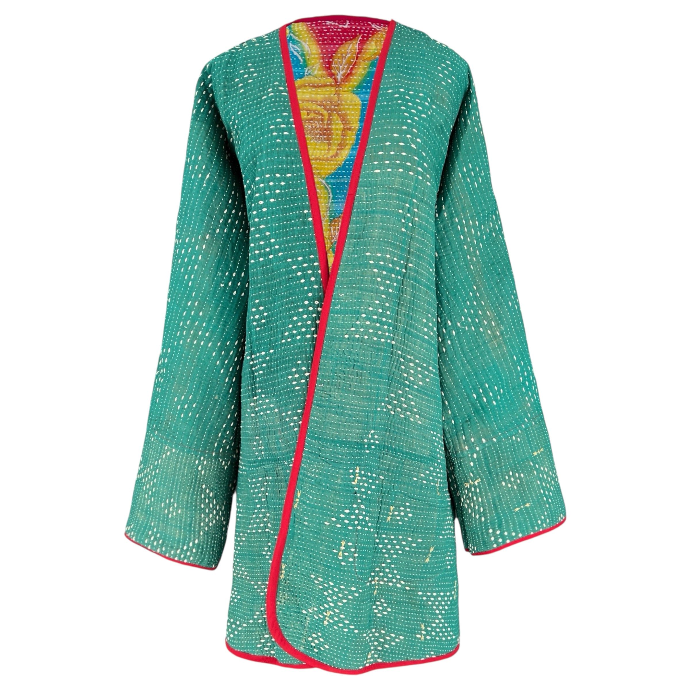 Flana Floral Cotton Kantha Coat One of a Kind
