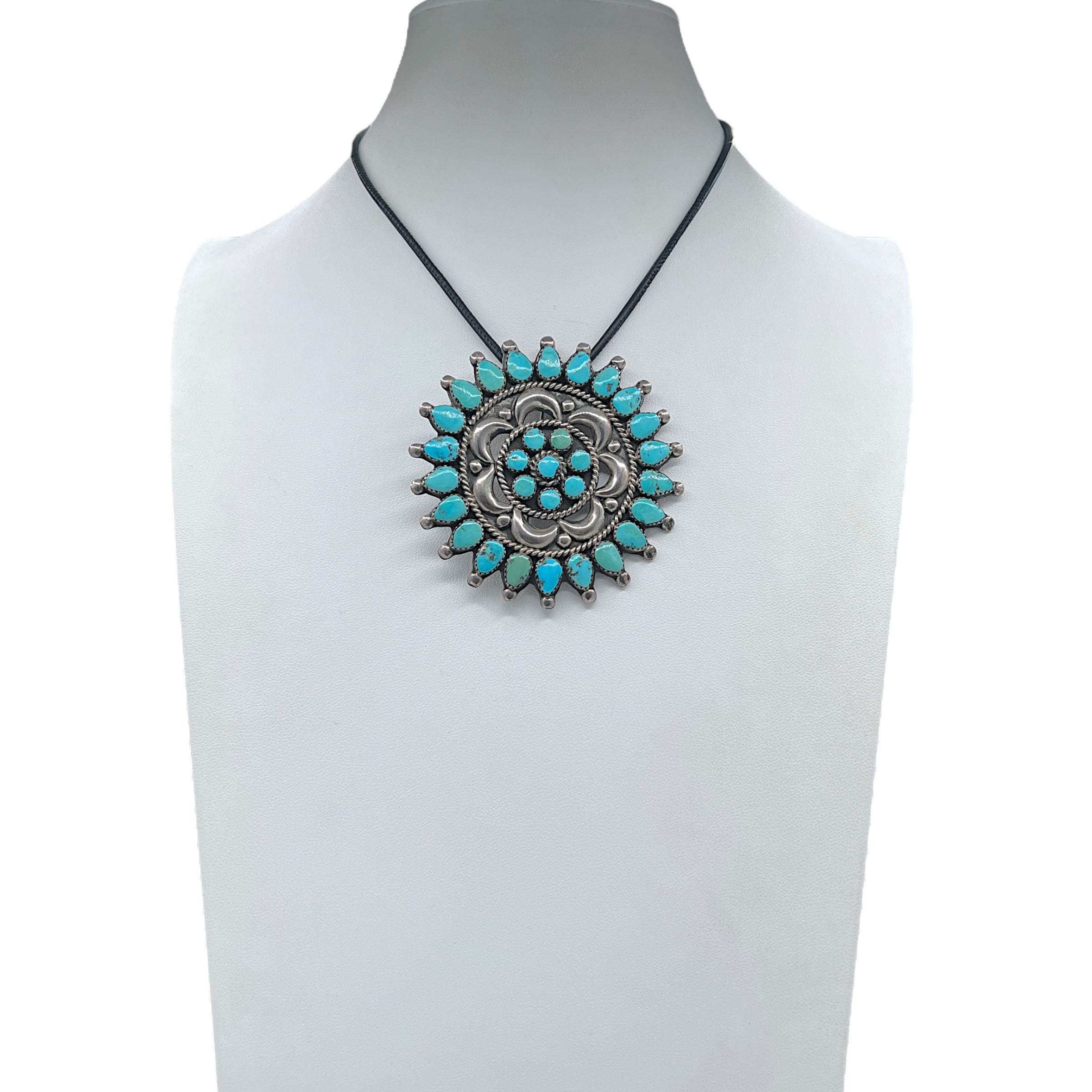Vintage Navajo Sleeping Beauty Turquoise Cluster Silver Pin/Pendant Necklace