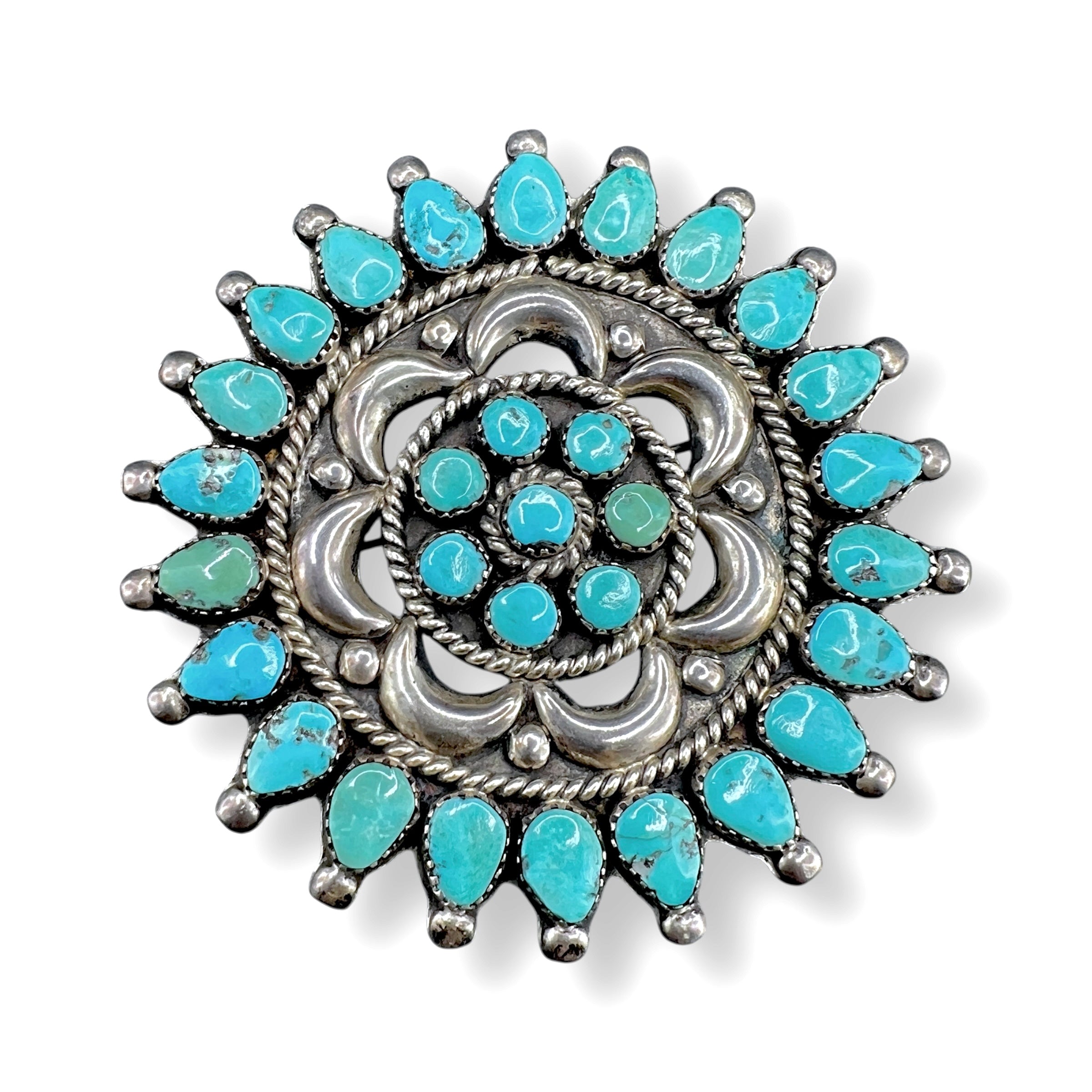 Vintage Navajo Sleeping Beauty Turquoise Cluster Silver Pin/Pendant Necklace