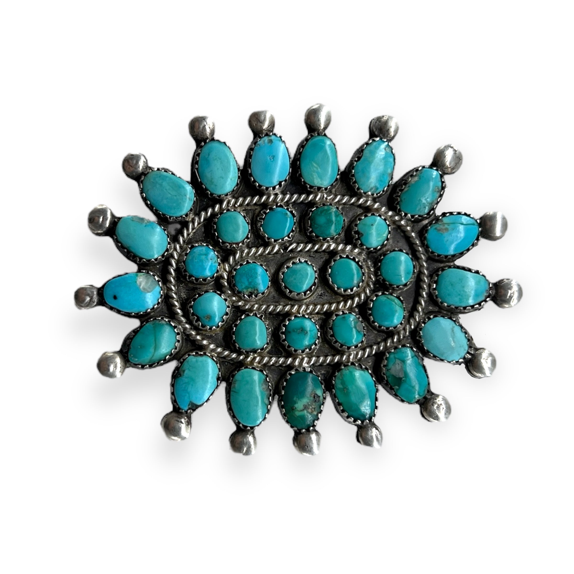 Vintage Navajo Silver and Turquoise Cluster Pendant Necklace