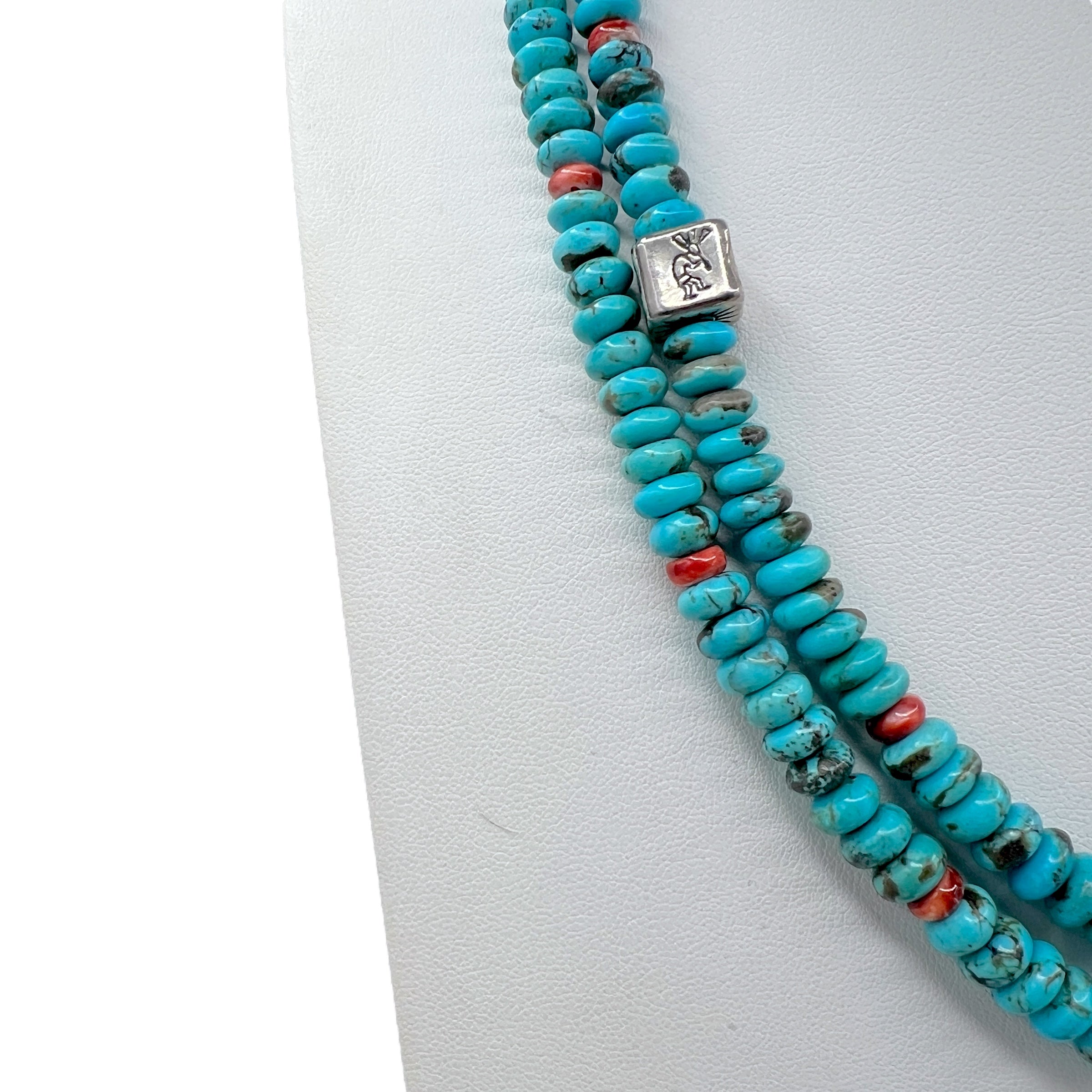 Rare Sleeping Beauty Turquoise Double Bib Necklace with Silver Kokopelli