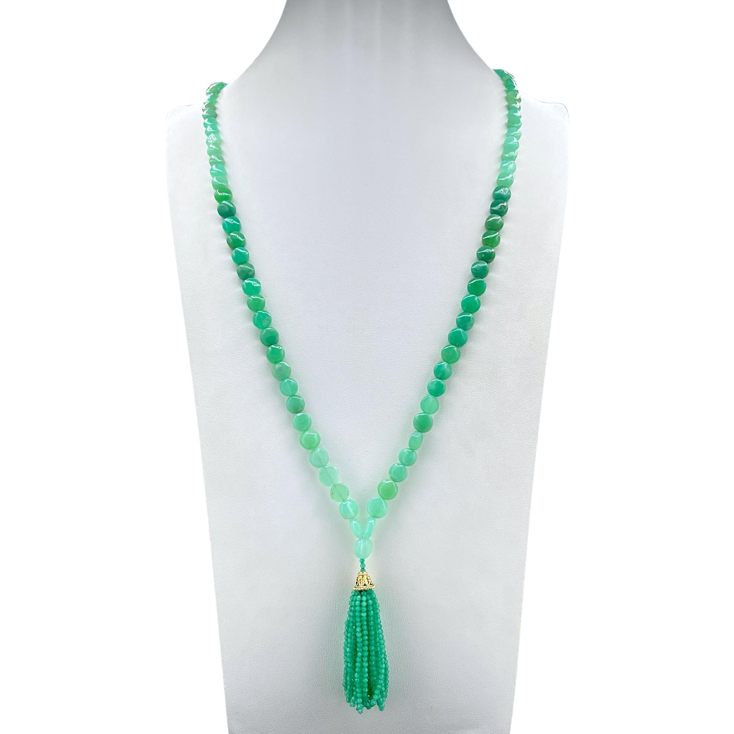 Chrysoprase Coin Mala Necklace