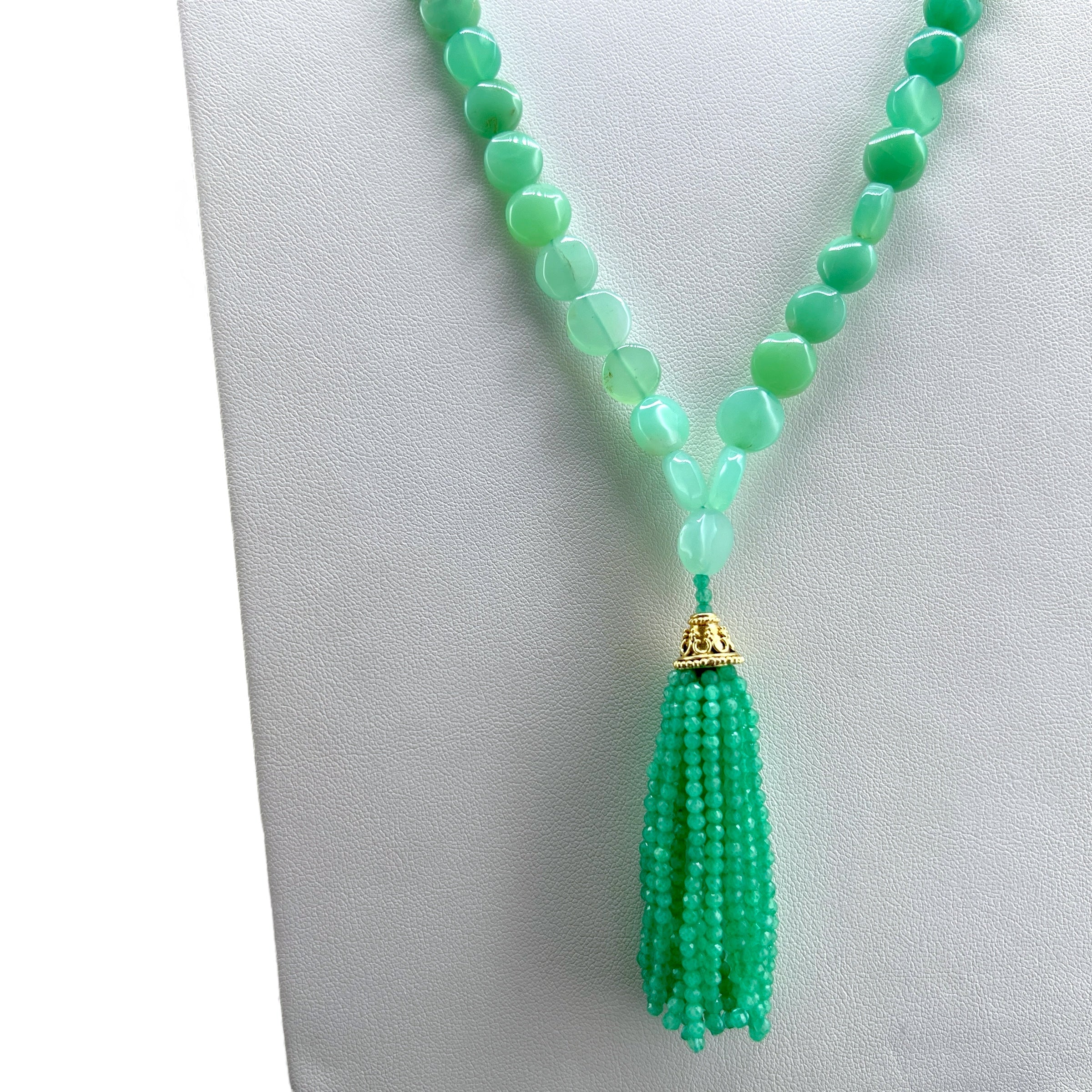 Chrysoprase Coin Mala Necklace