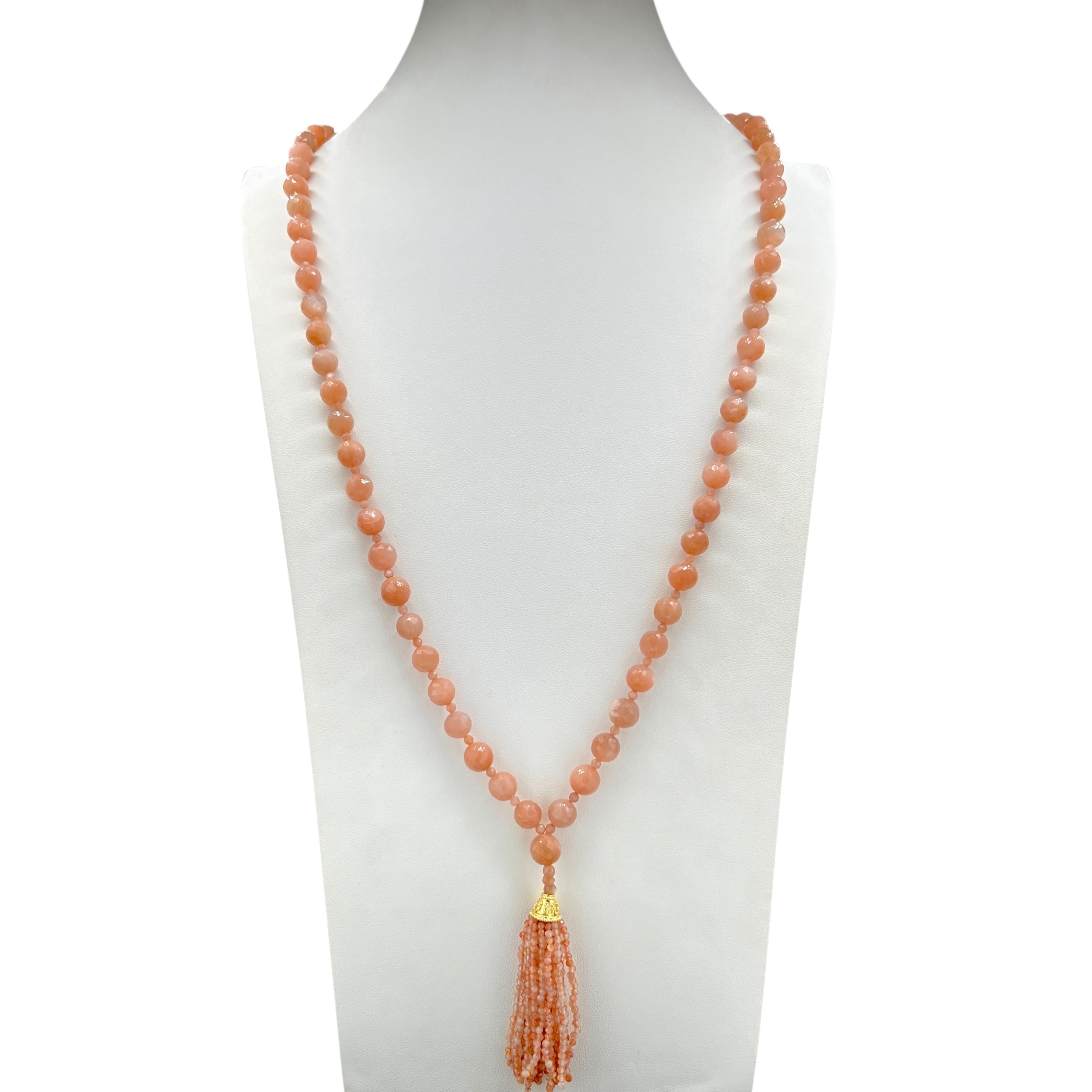 Peach Moonstone Faceted Mala Necklace