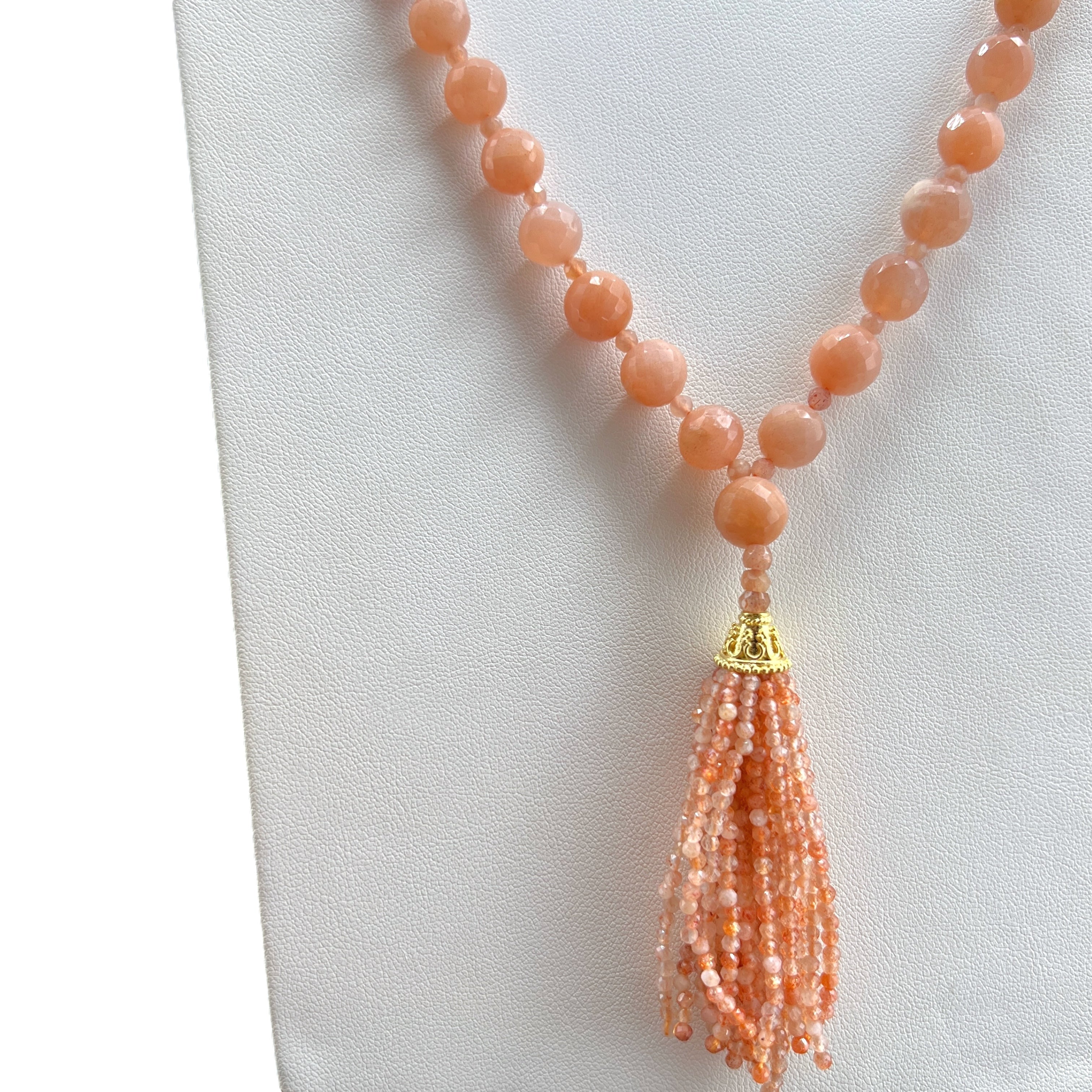 Peach Moonstone Faceted Mala Necklace