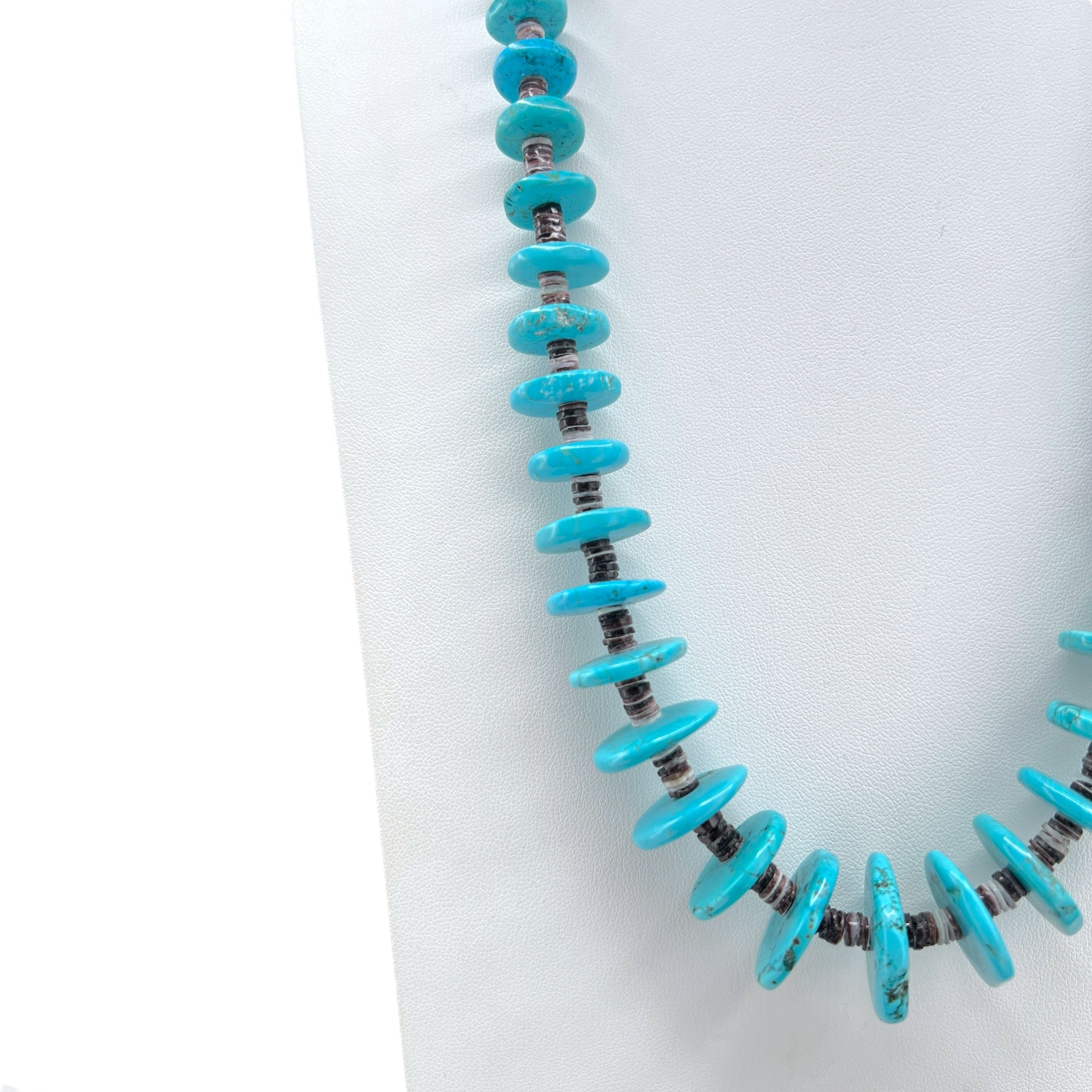 Vintage Turquoise Circular Disc and Heishi Necklace Santo Domingo
