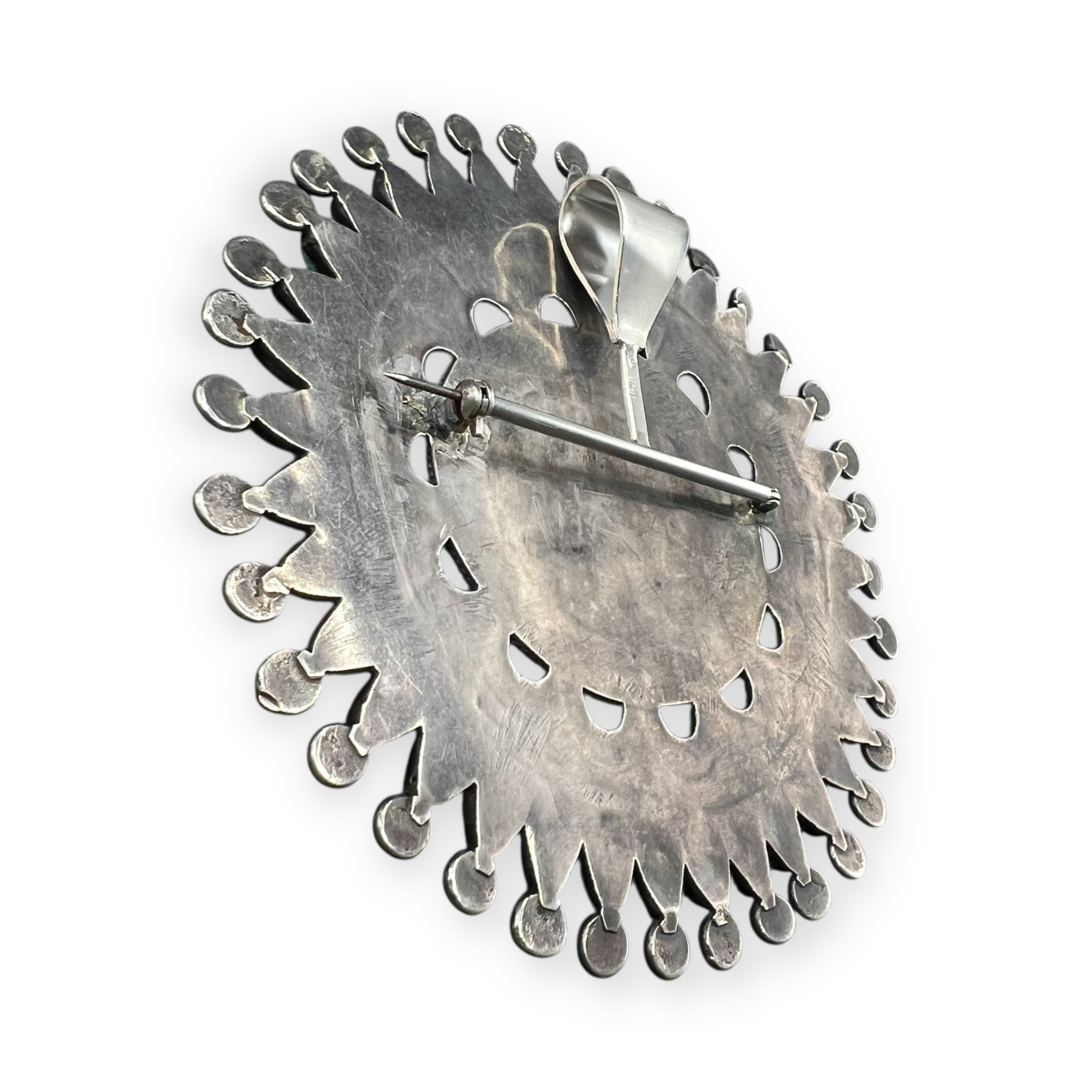 Rare Vintage Zuni BIG Turquoise Cluster Pin/Pendant Necklace