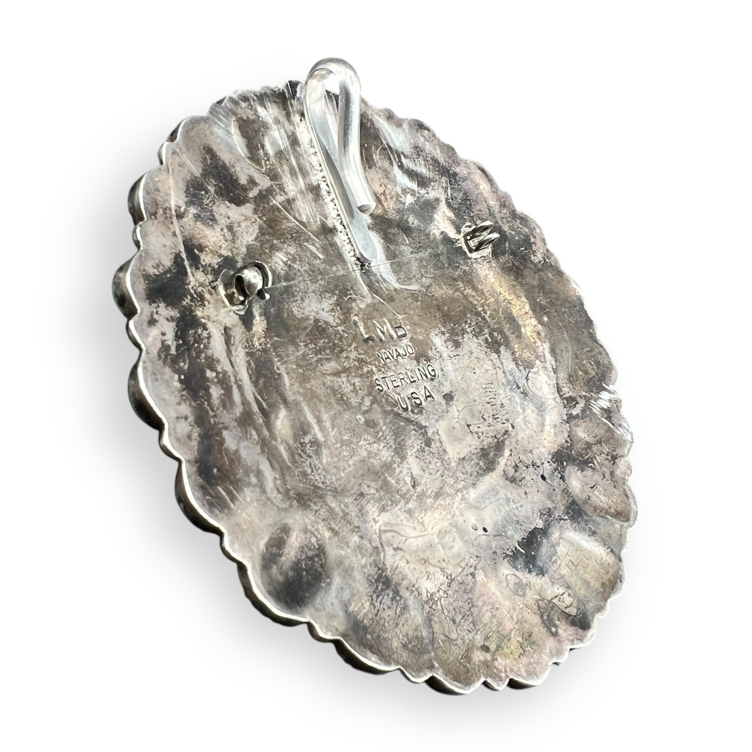 Vintage Green Turquoise Navajo Sterling Silver Pendant Necklace