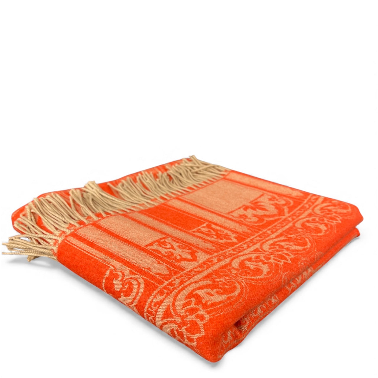 Italian Paisley Cashmere Wool Orange Throw Blanket