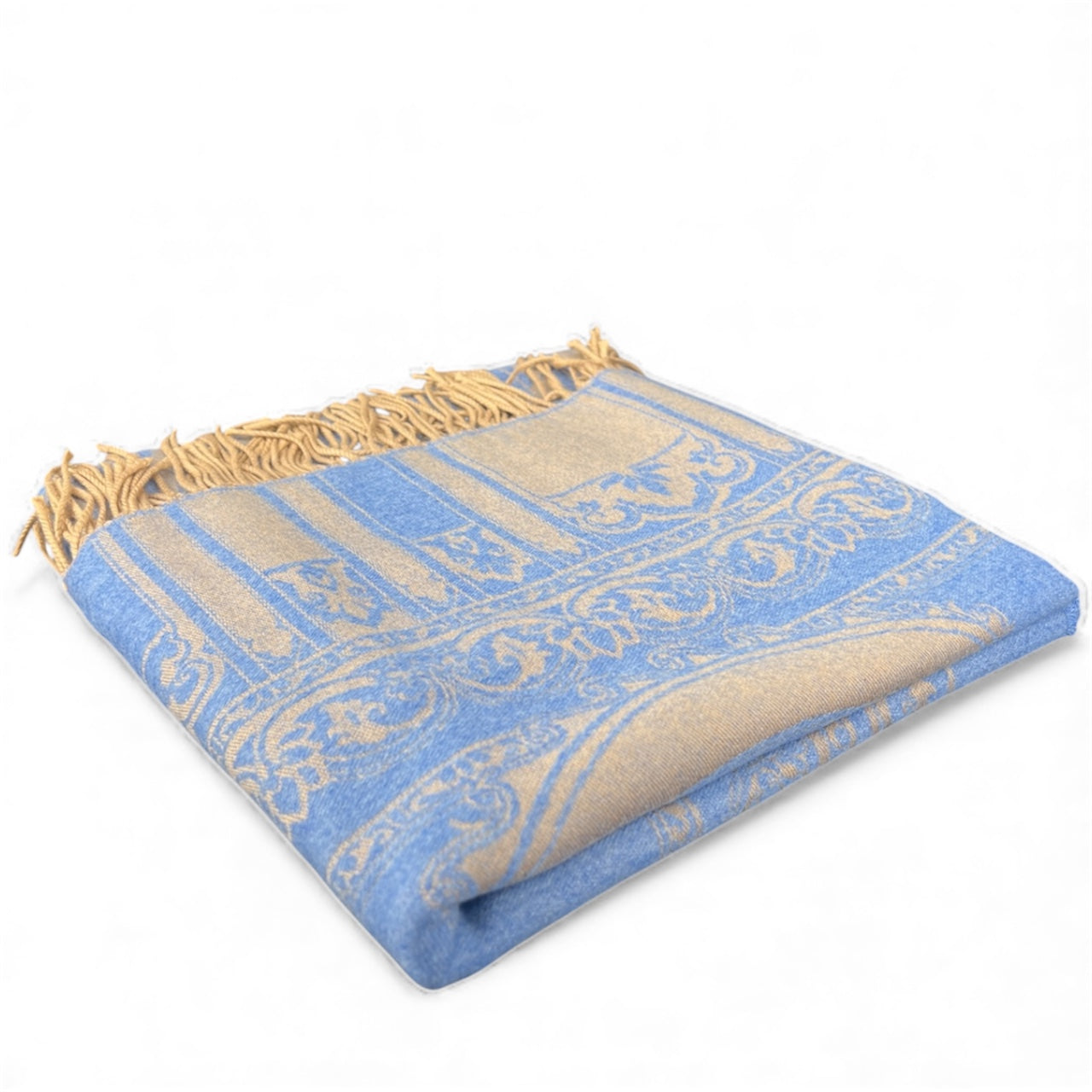 Italian Paisley Cashmere Wool Powder Blue Throw Blanket