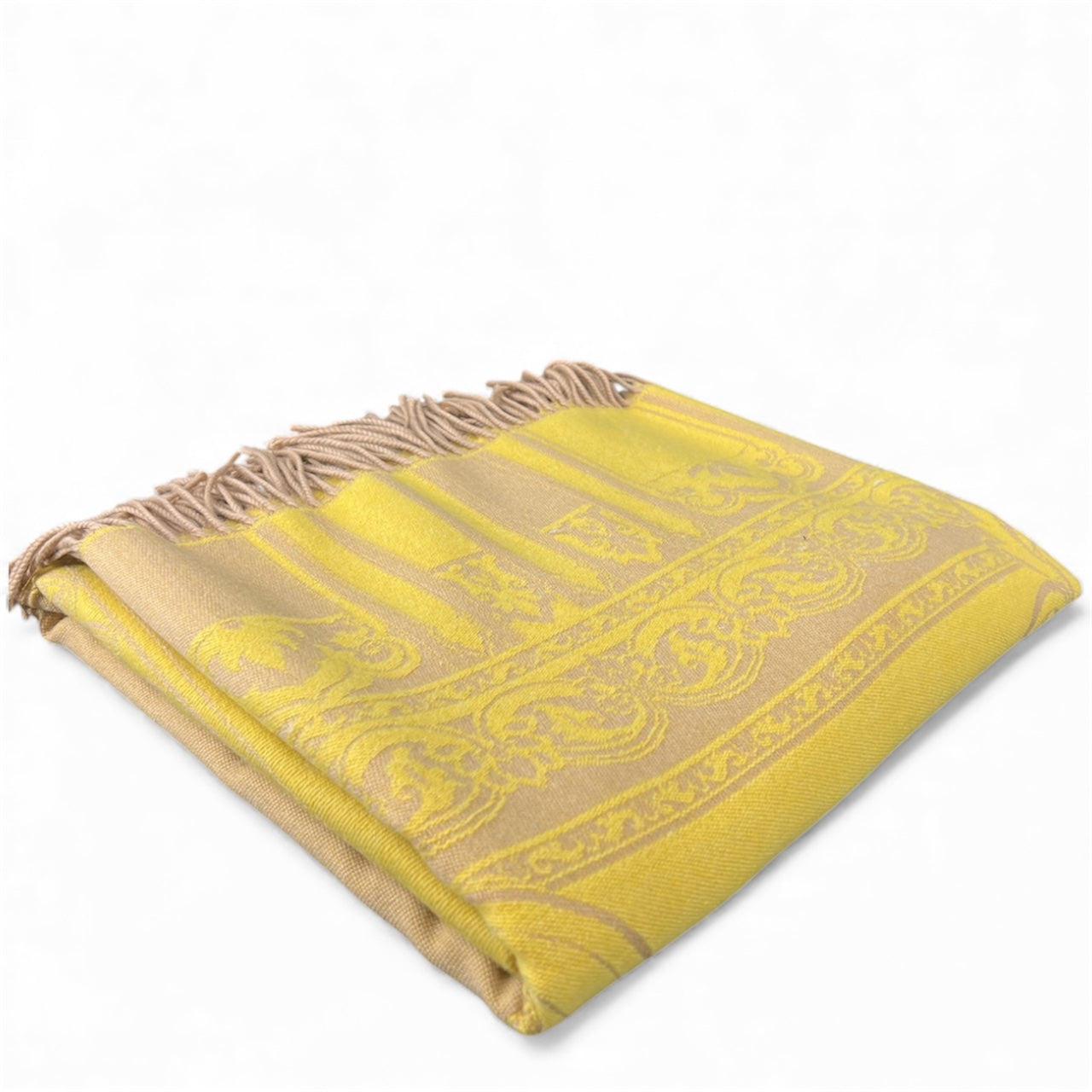 Italian Paisley Cashmere Wool Yellow Throw Blanket