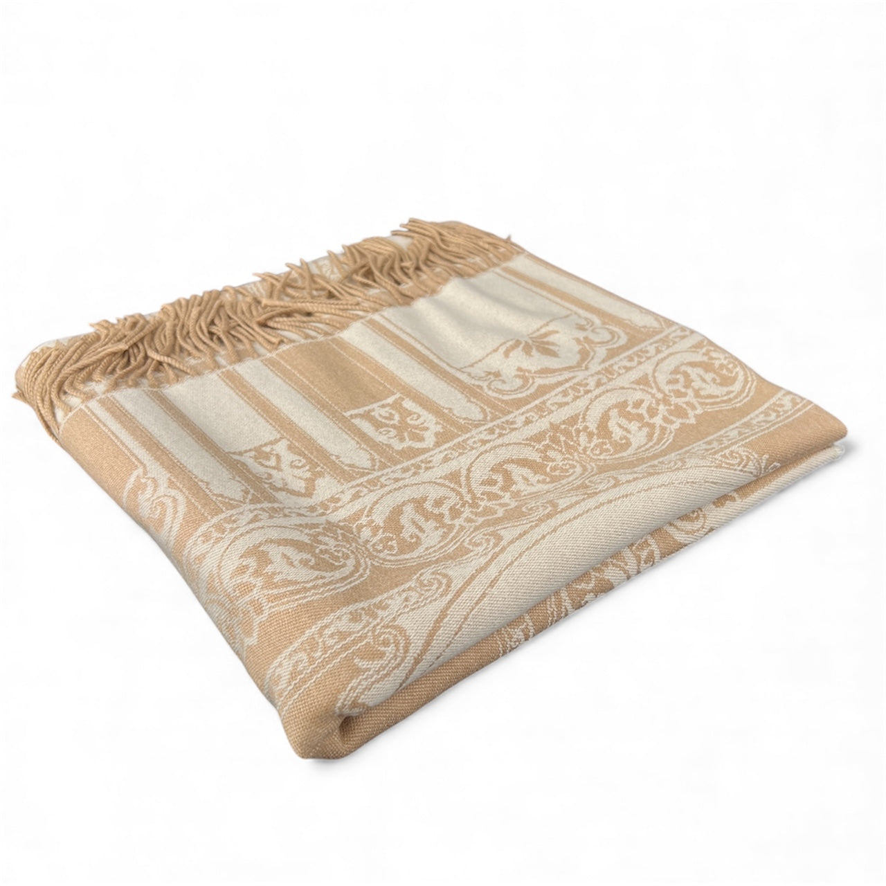 Italian Paisley Cashmere Wool Naturale Throw Blanket
