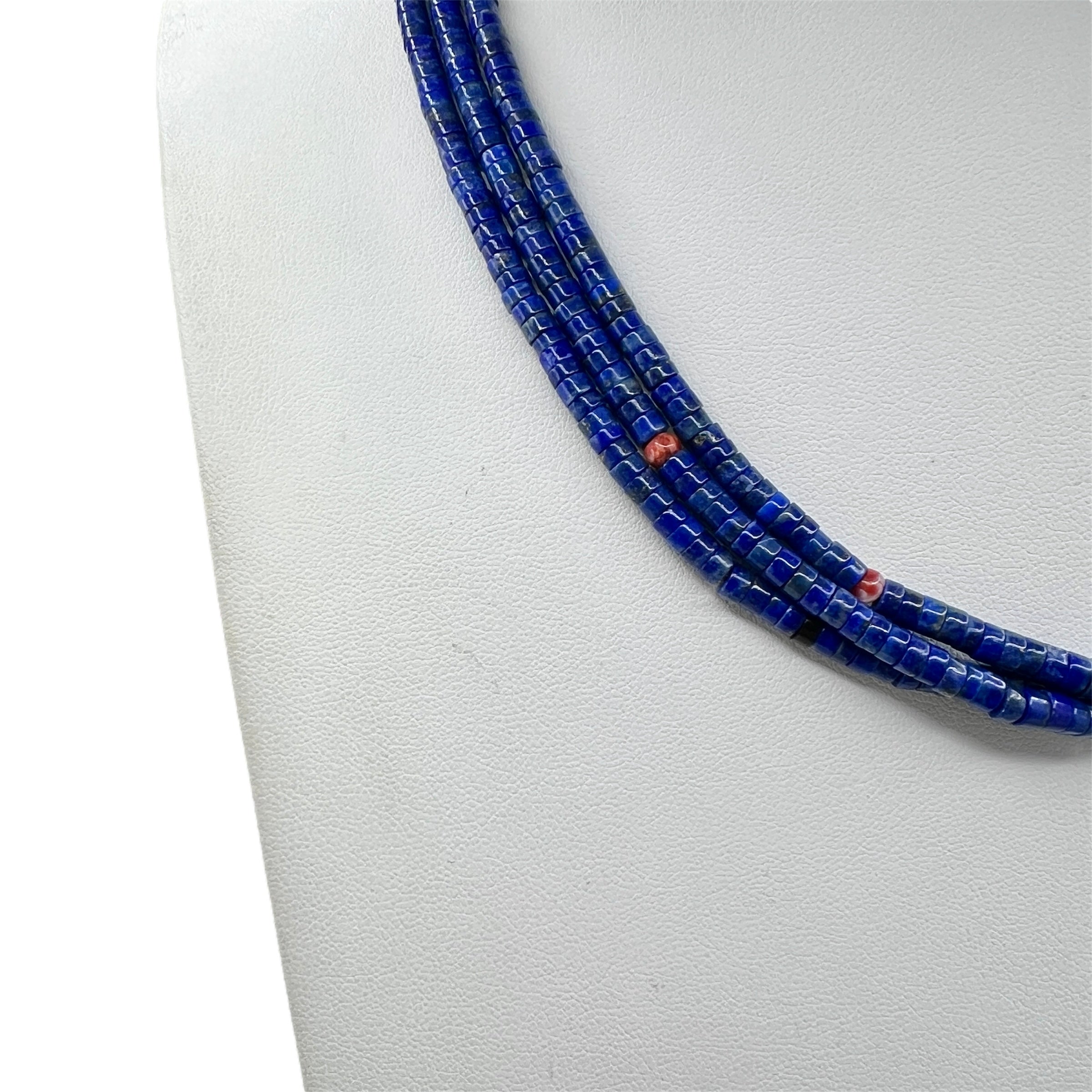 Lapis and Heishi Shell Three Strand Santo Domingo Necklace