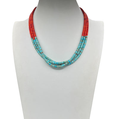 Coral and Turquoise Three Strand Necklace Santo Domingo