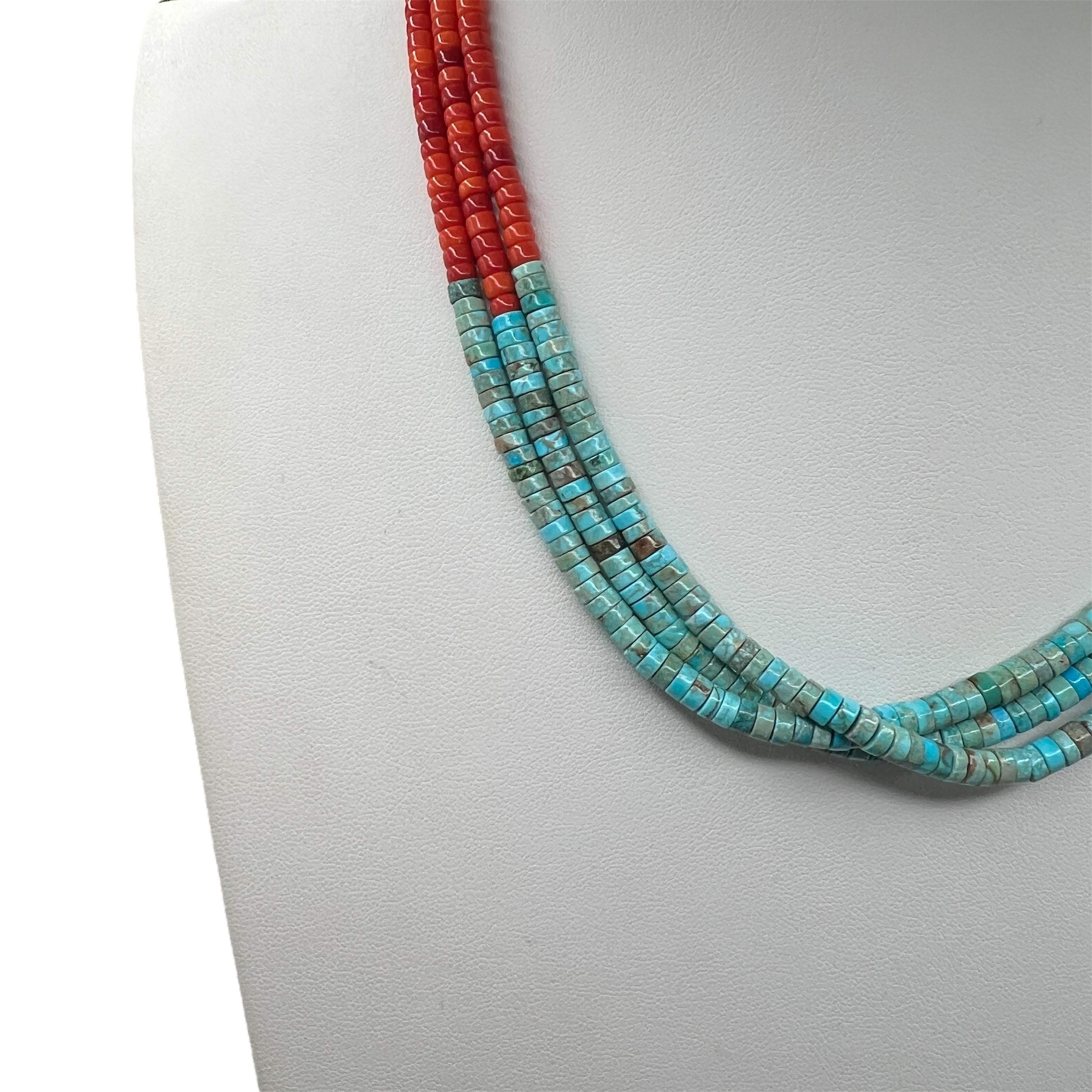 Coral and Turquoise Three Strand Necklace Santo Domingo