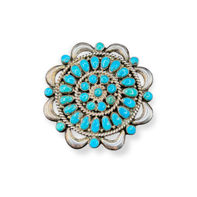 Vintage Zuni Turquoise Silver Pendant/Pin Necklace