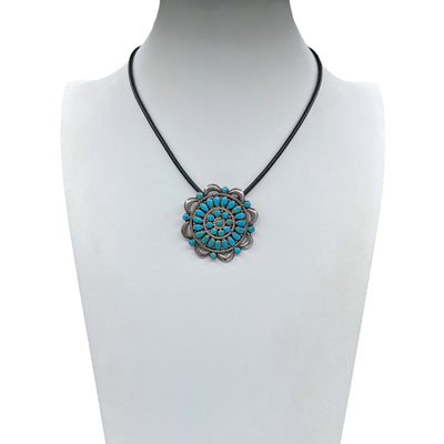 Vintage Zuni Turquoise Silver Pendant/Pin Necklace