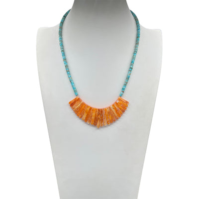 Turquoise with Orange Spiny Oyster Shell Necklace Santo Domingo