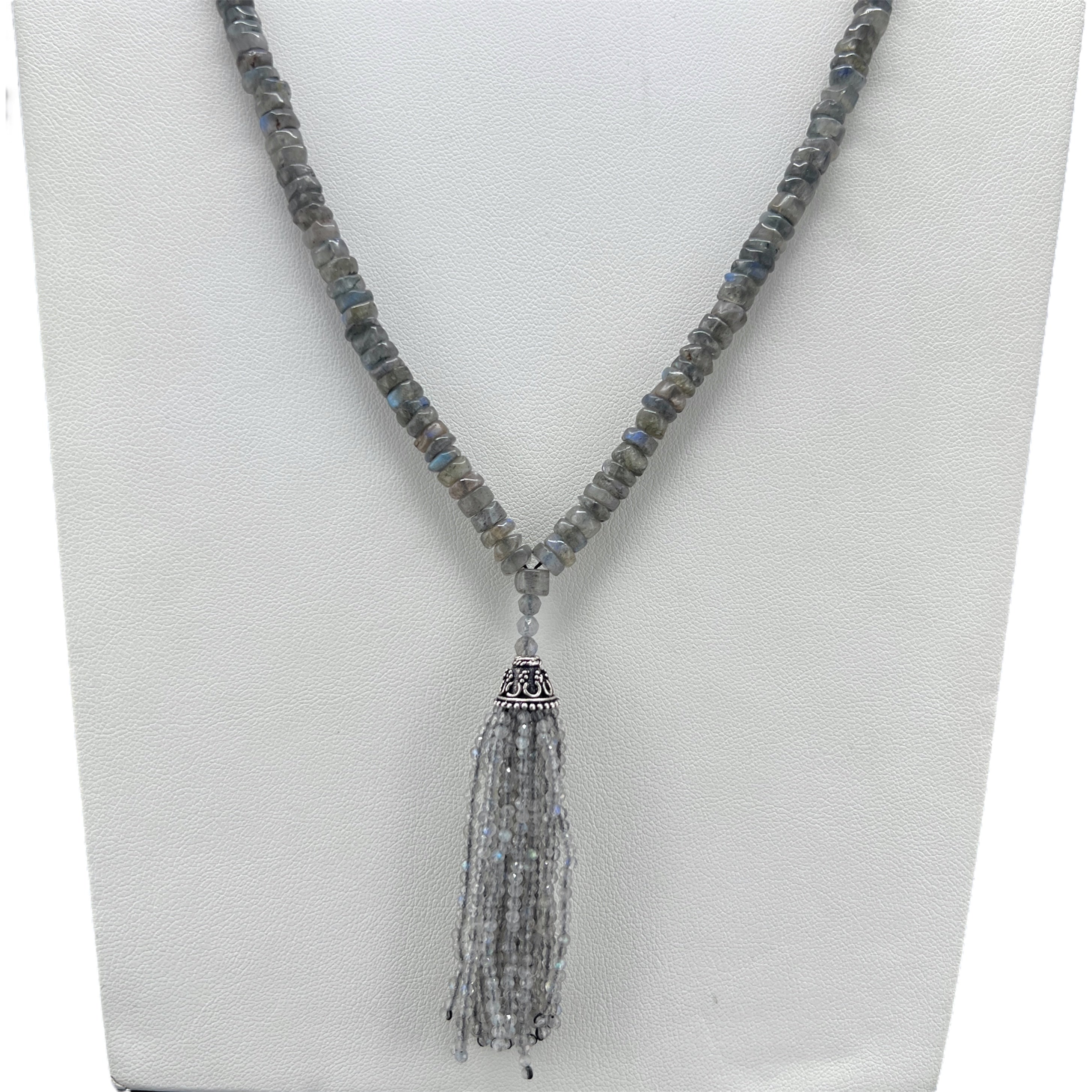 Luminous Labradorite Tassel Mala Necklace