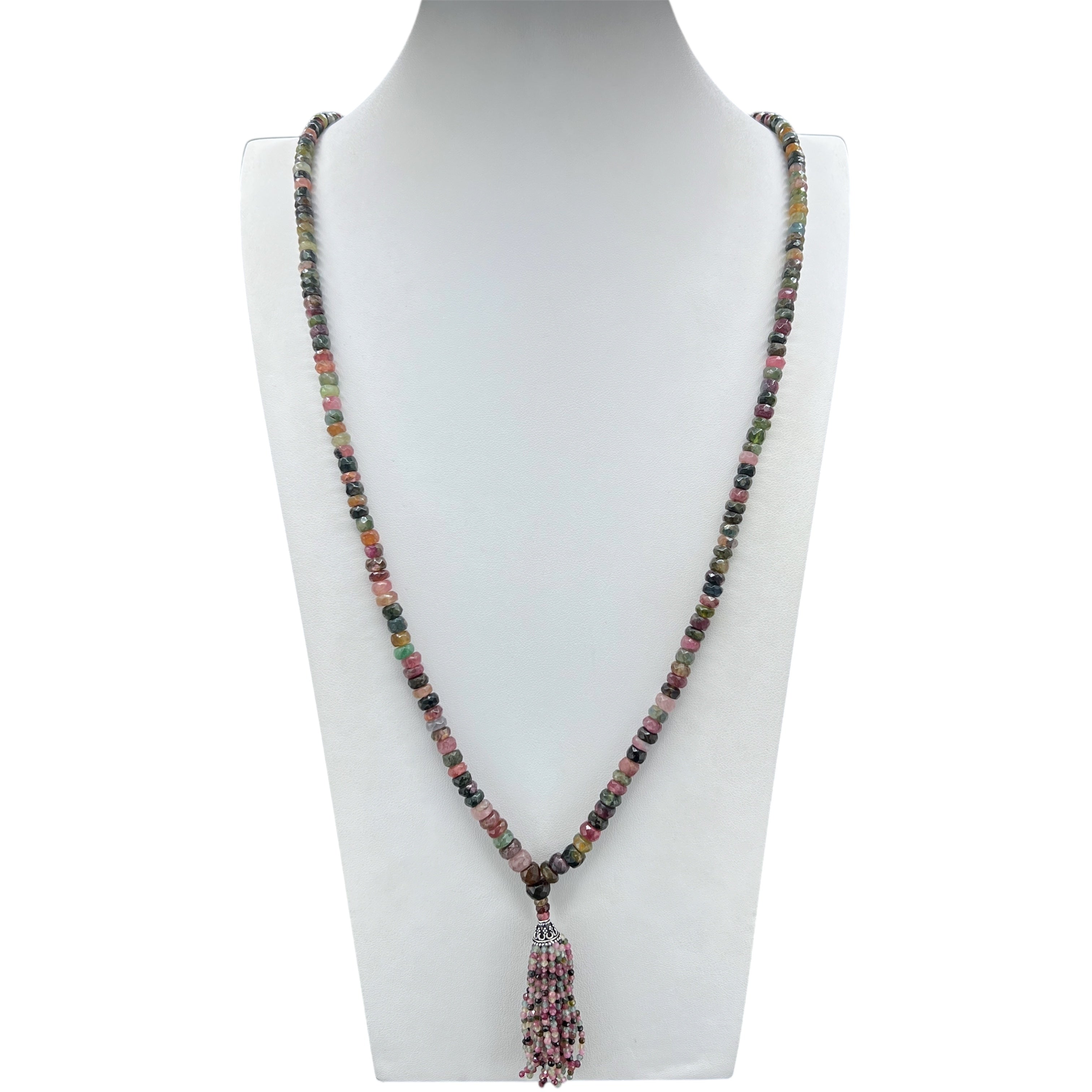 Graduated Rare Watermelon Tourmaline Tassel Mala Necklace