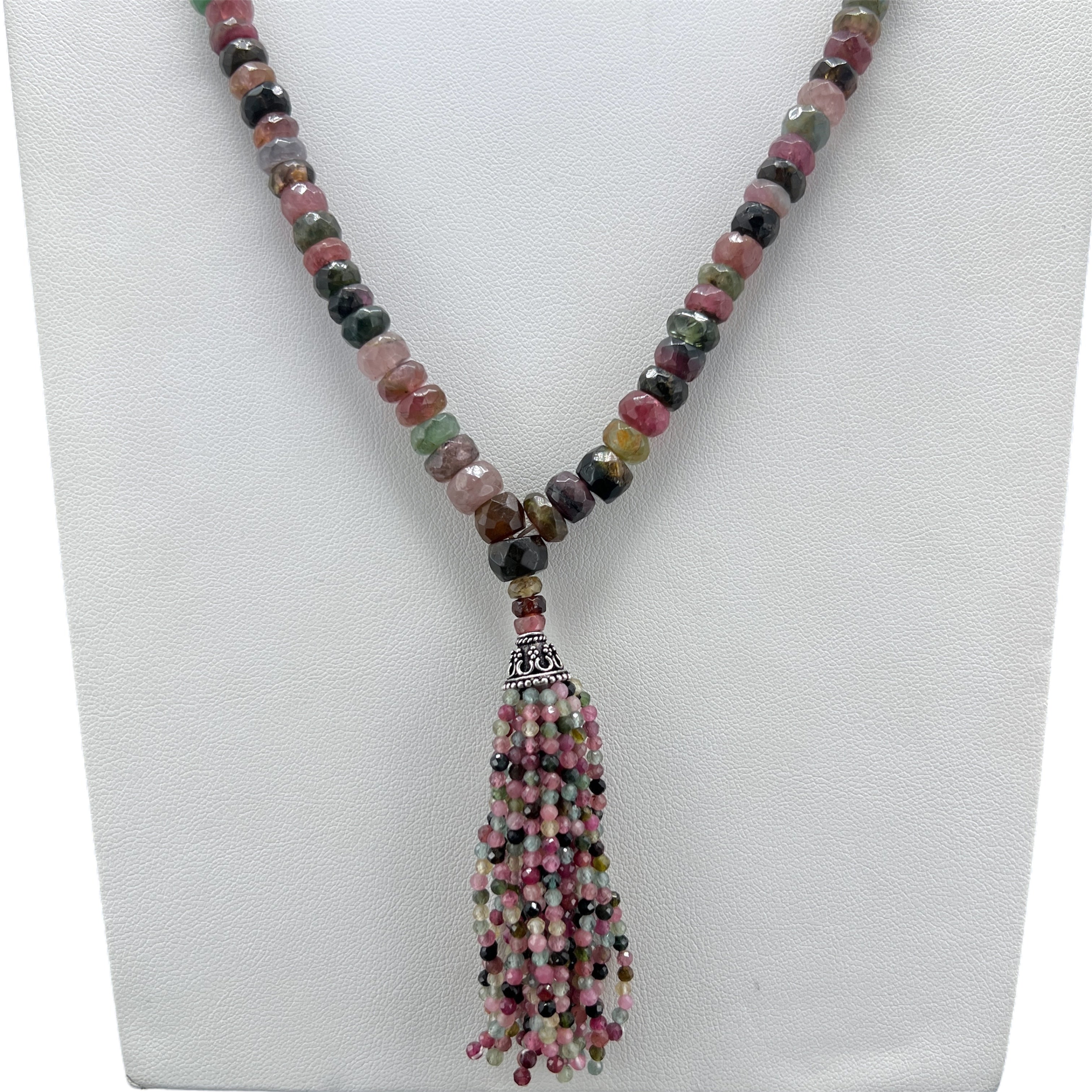 Graduated Rare Watermelon Tourmaline Tassel Mala Necklace
