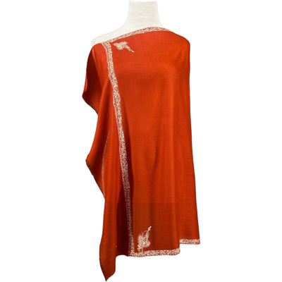 Terra Cotta Hand Embroidered Pashmina Shawl One of a Kind