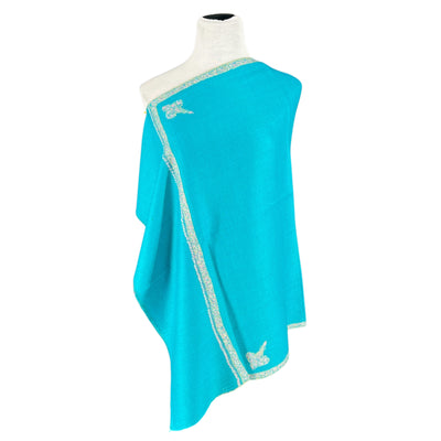 Turquoise Hand Embroidered Pashmina Shawl One of a Kind