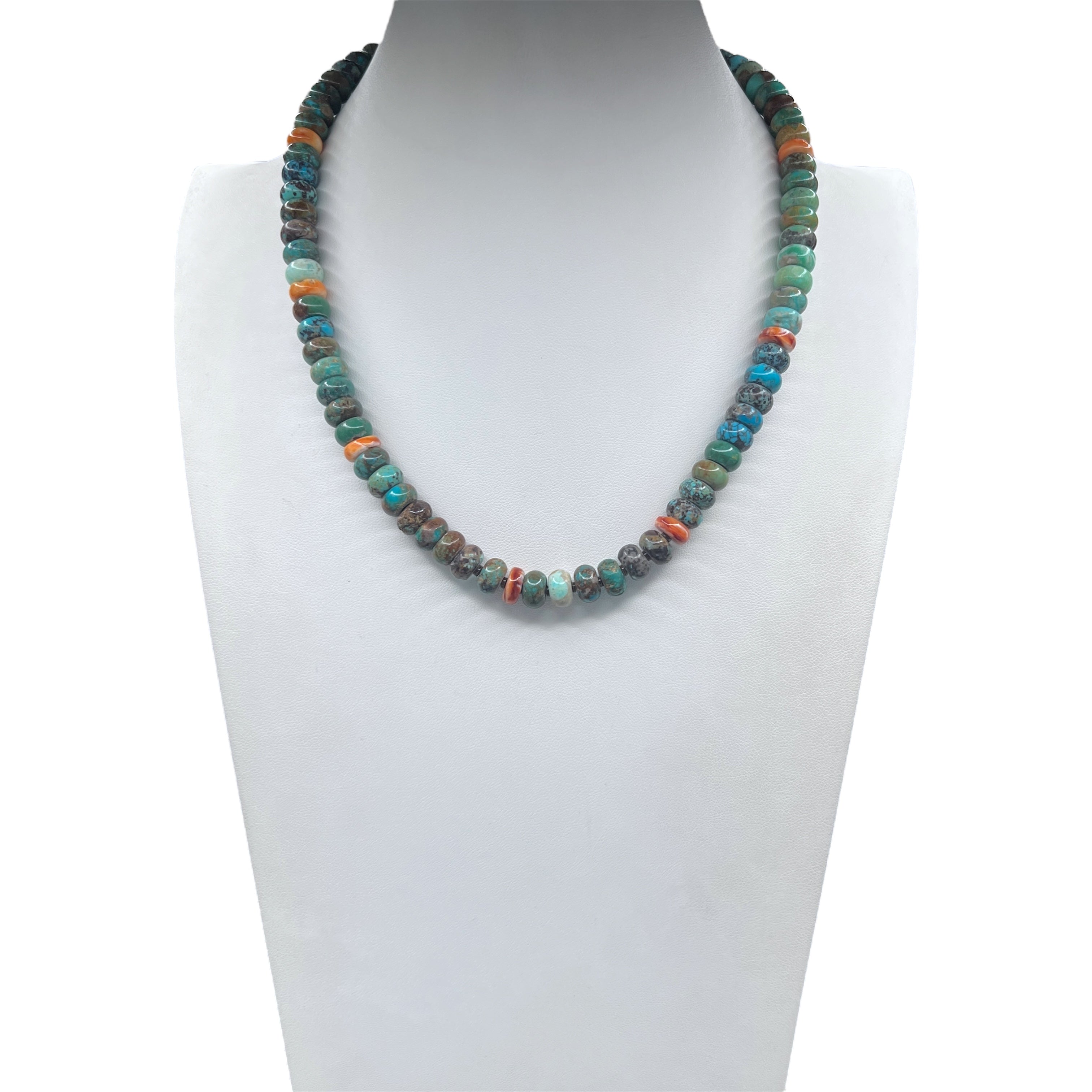 Nevada Green Turquoise Rondelle with Spiny Oyster Shell Santo Domingo