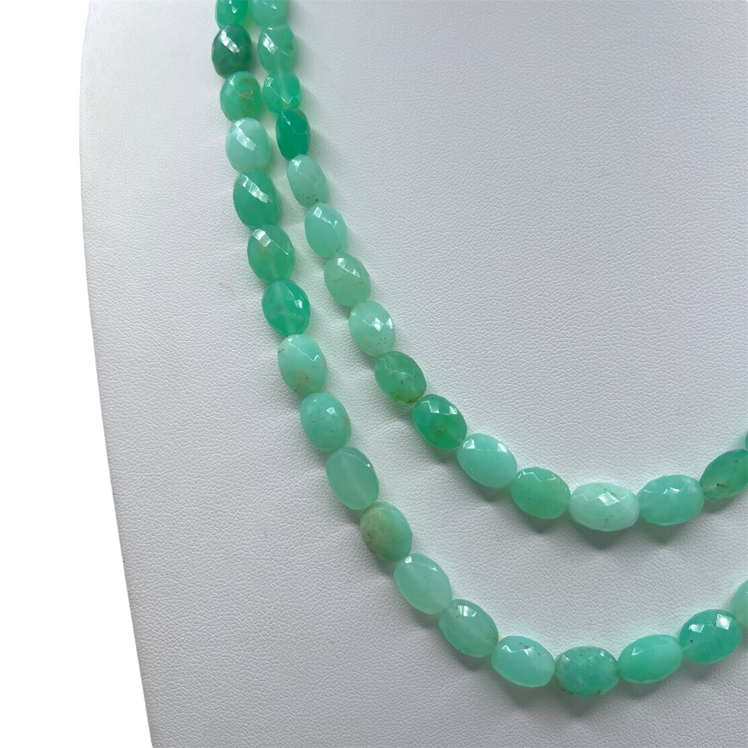 Rare Peruvian Green Opal Faceted Mala Necklace