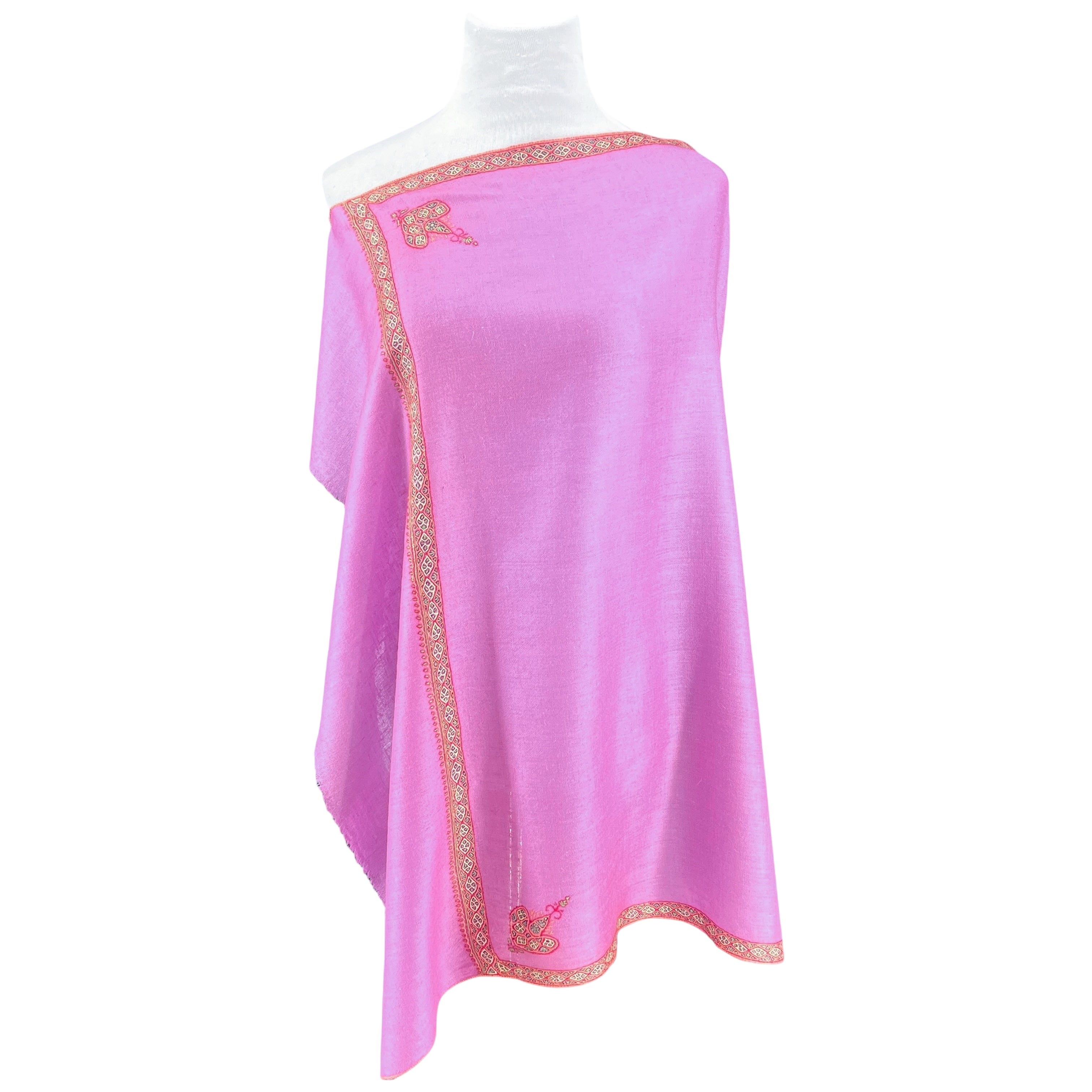 Lilac Hand Embroidered Pashmina Shawl One of a Kind