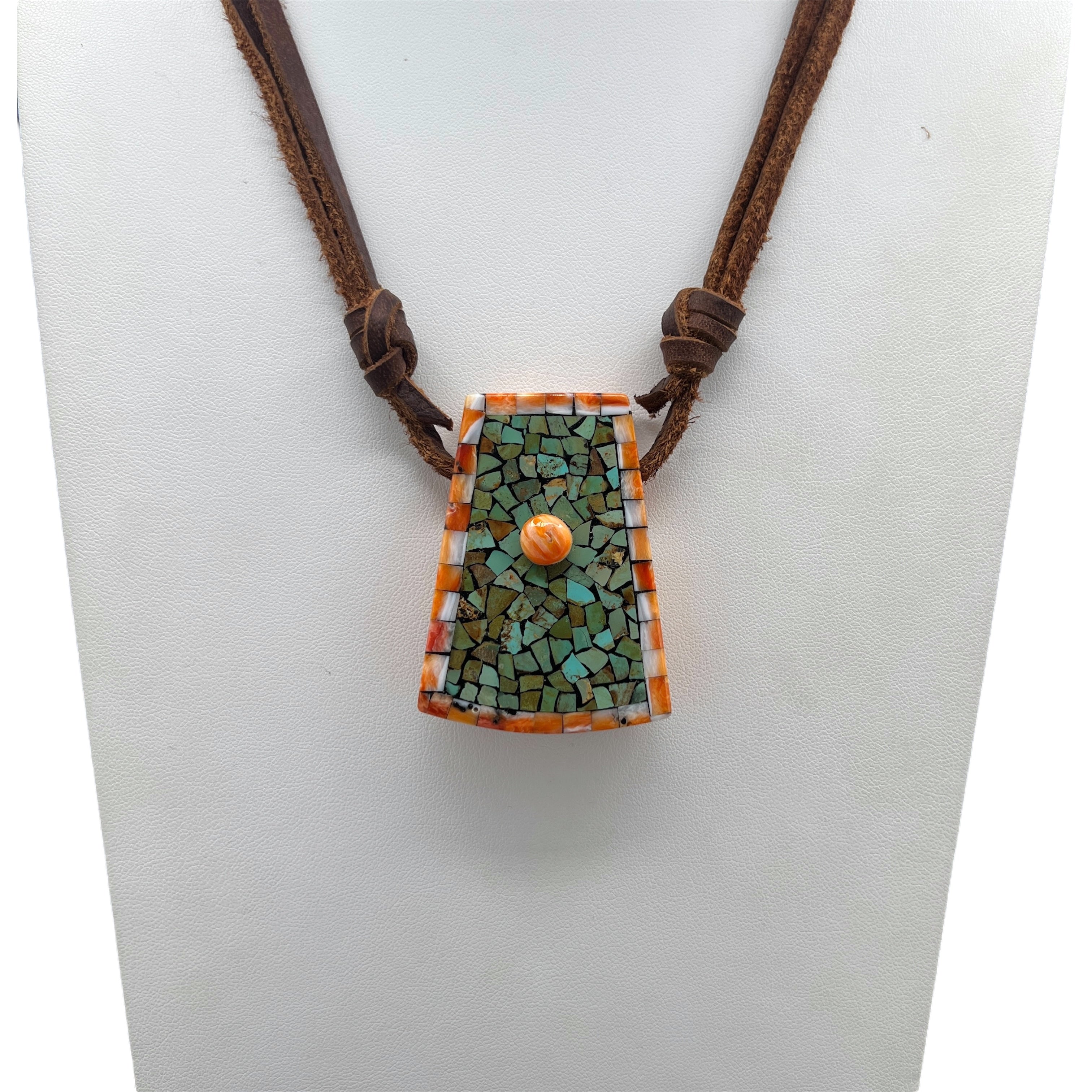Mosaic Inlay Spiny Oyster and Turquoise Necklace Santo Domingo