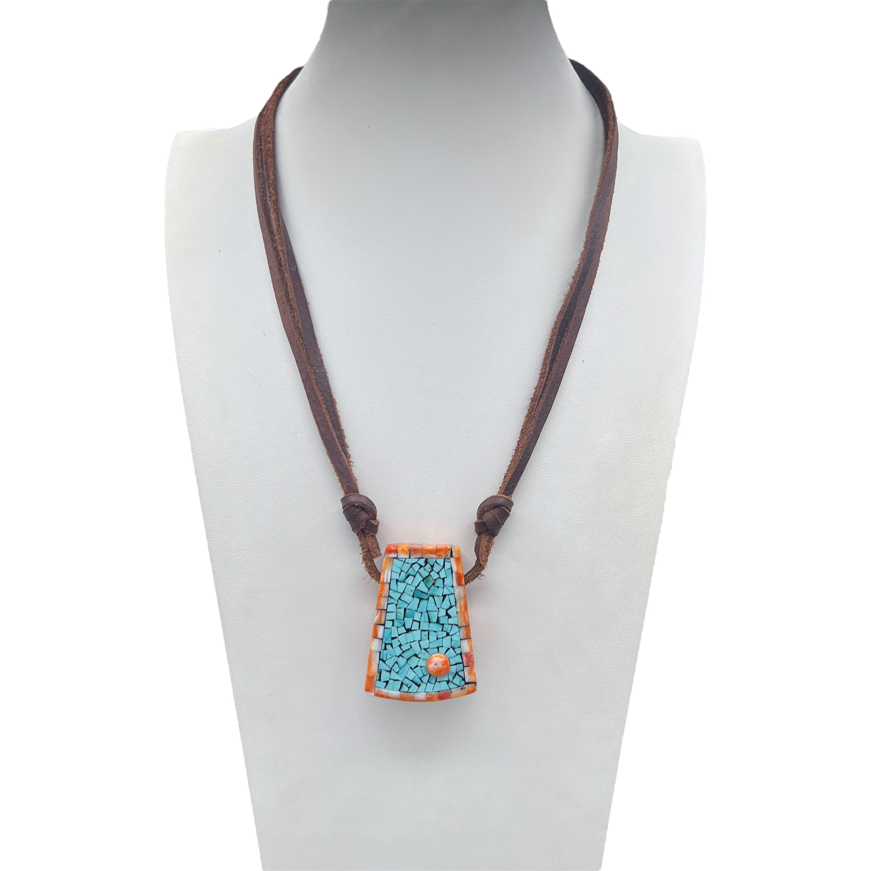 Mosaic Inlay Spiny Oyster and Turquoise Necklace Santo Domingo
