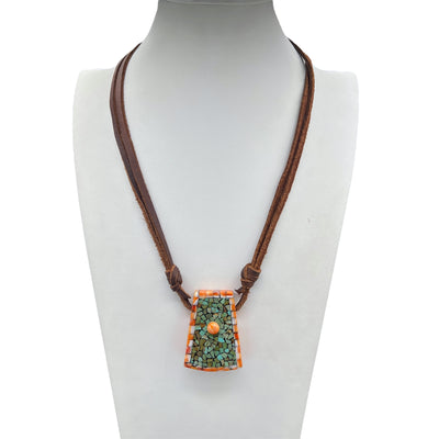 Mosaic Inlay Spiny Oyster and Turquoise Necklace Santo Domingo