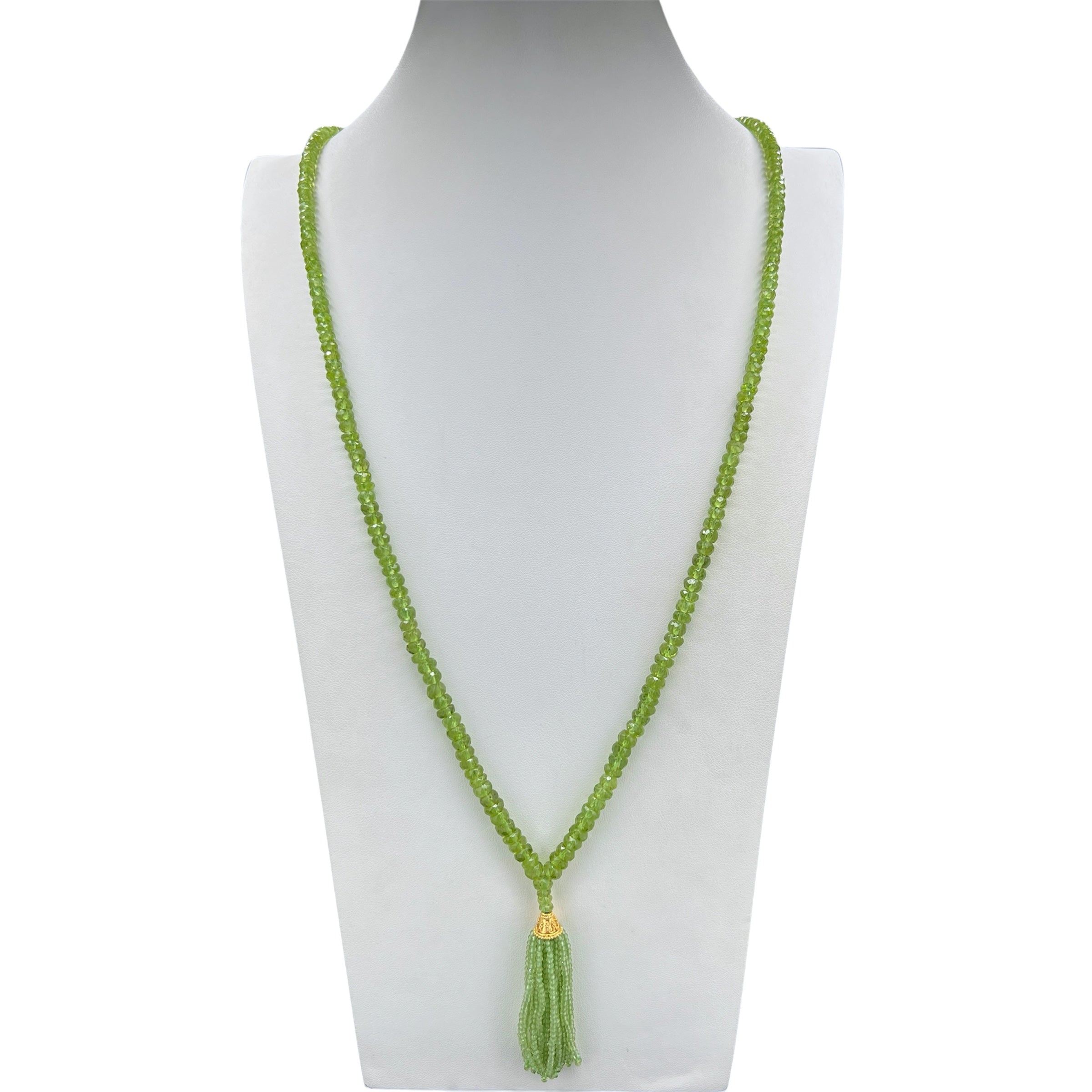 Faceted Peridot Tassel Mala Necklace