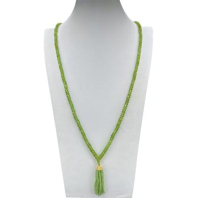 Faceted Peridot Tassel Mala Necklace With 18KT Gold Details