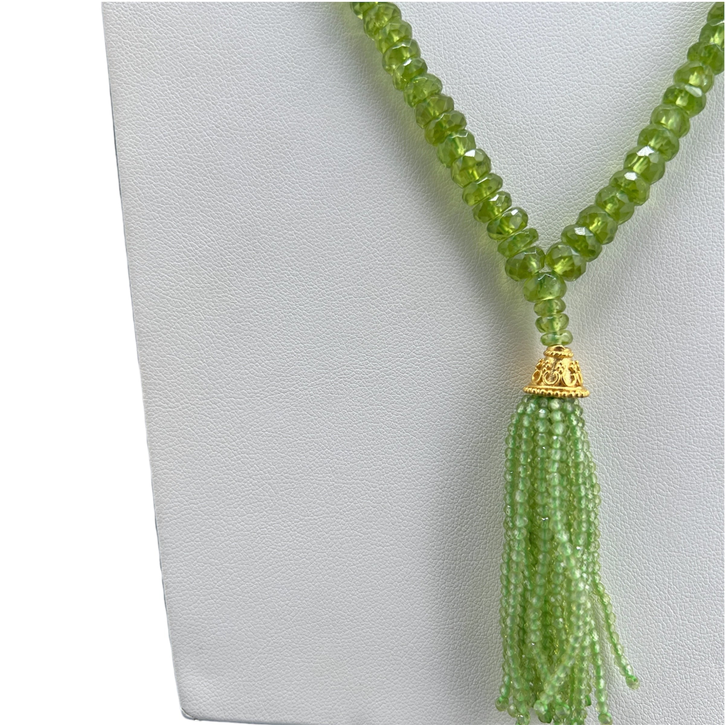 Faceted Peridot Tassel Mala Necklace