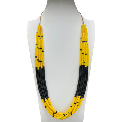 Yellow Serpentine and Black Jet Heishi Style Necklace Santo Domingo