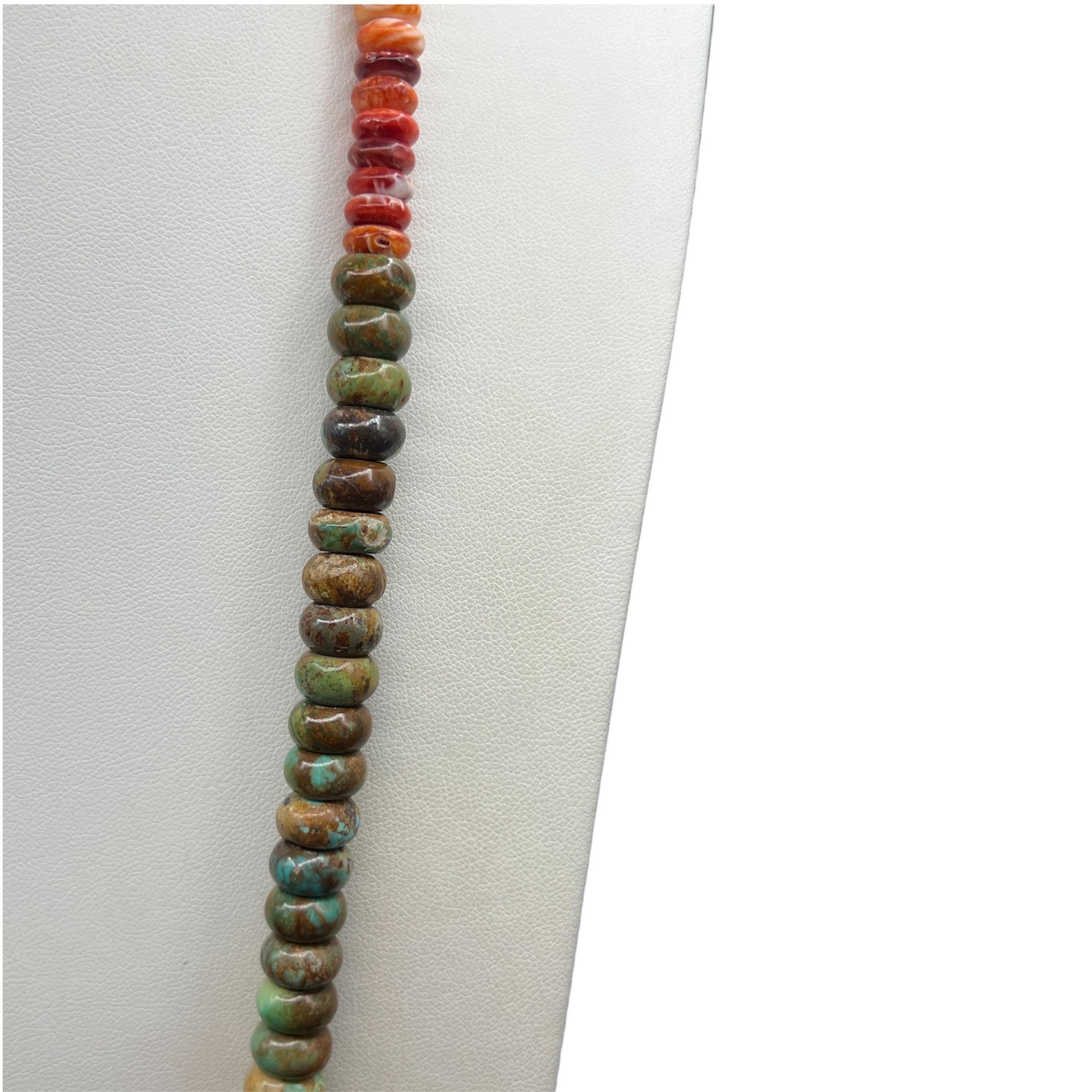Nevada Green Turquoise and Orange Spiny Oyster Necklace Santo Domingo