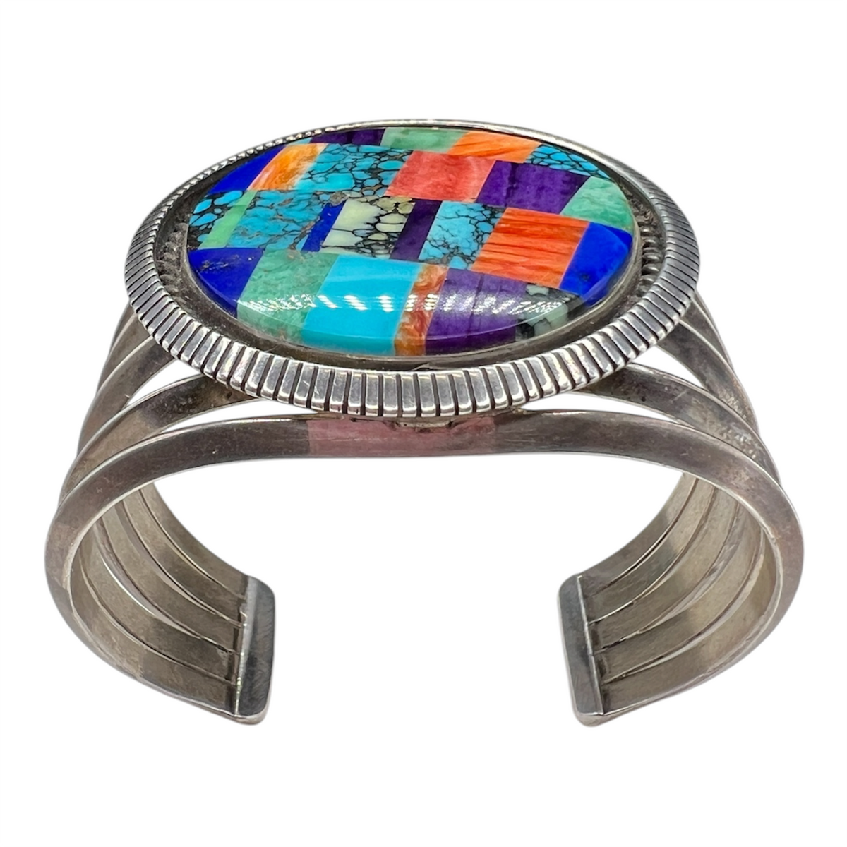Vintage Navajo Turquoise and Silver Multi Stone Inlay Bracelet