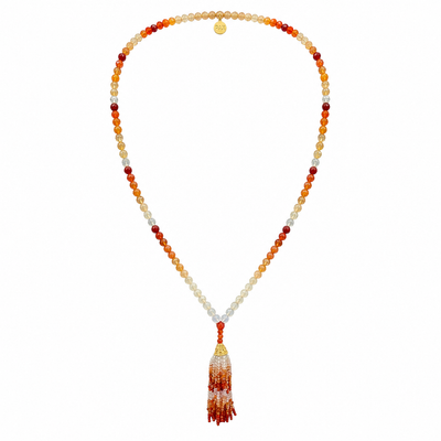 Rare Faceted Fire Opal Tassel Mala Necklace with 18kt Gold details
