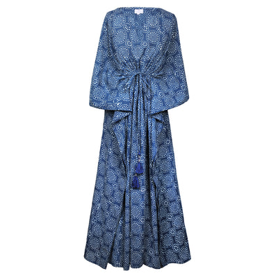 Ronnie Maxi Kaftan Dress Natural Indigo Dye