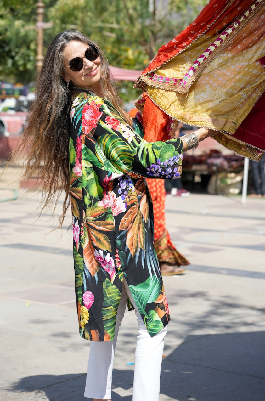 Black Botanica Italian Silk Tunic