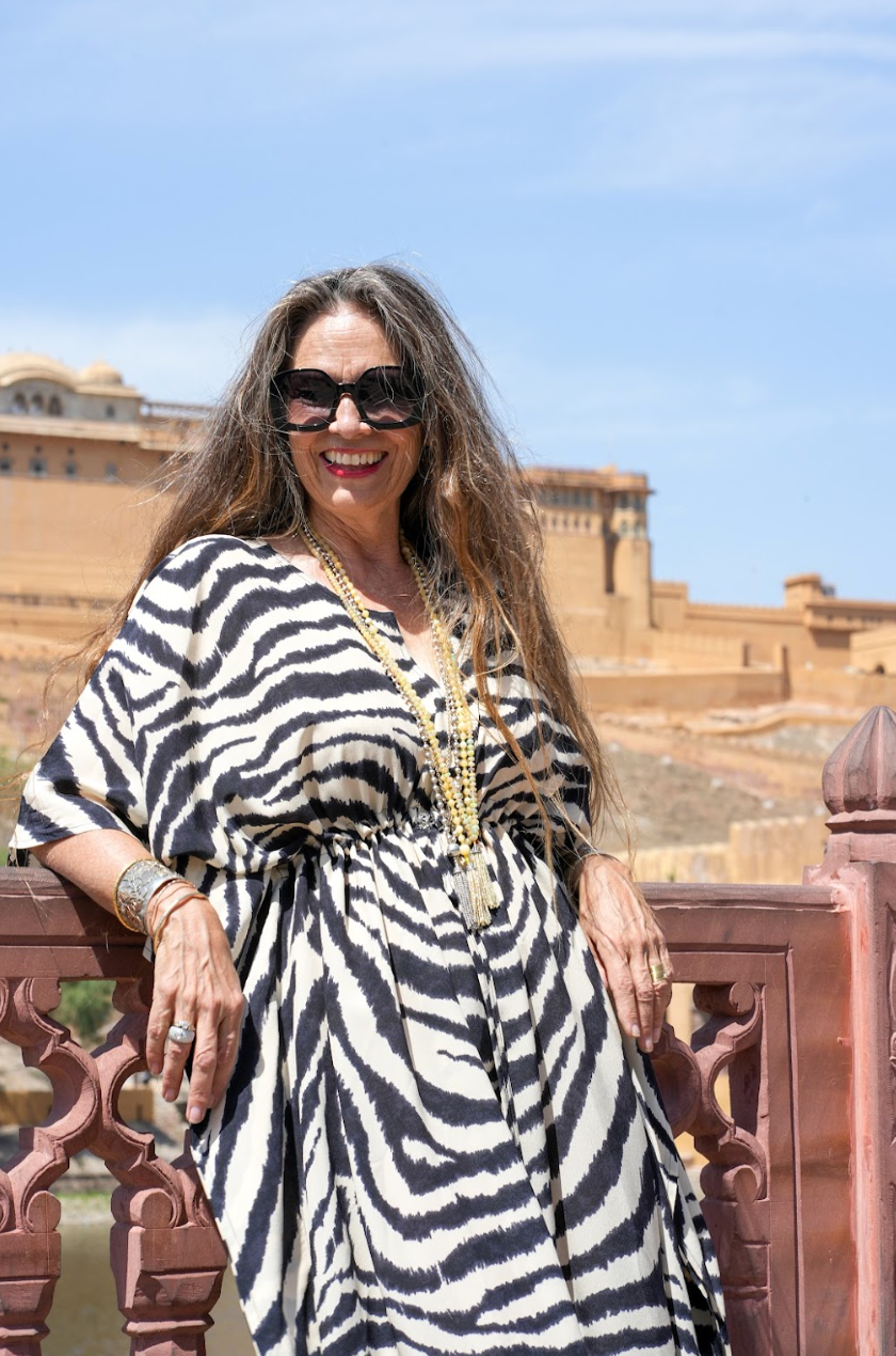 Zebra Carbone Italian Silk Maxi Kaftan Dress