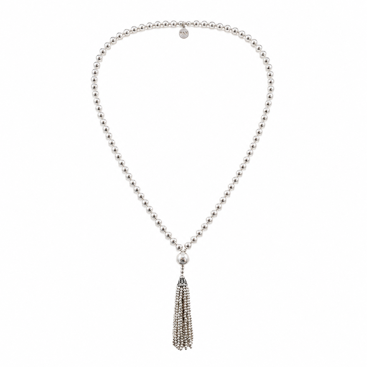 Pure Solid Silver Mala Tassel Necklace