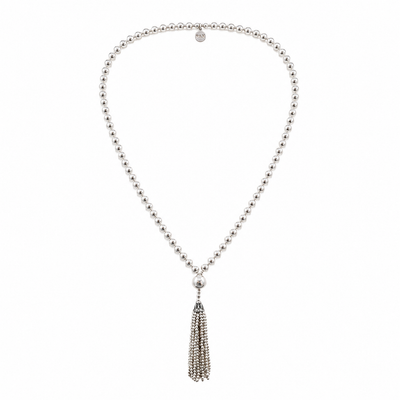 Pure Solid Silver Mala Tassel Necklace