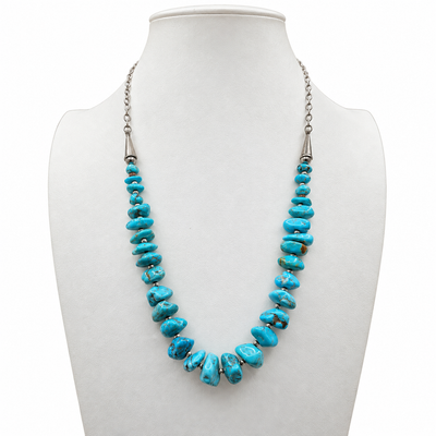 Silver and Sleeping Beauty Turquoise Nugget Necklace Santo Domingo