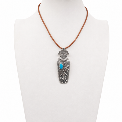 Sleeping Beauty Turquoise and Silver Navajo Corn Maiden Necklace
