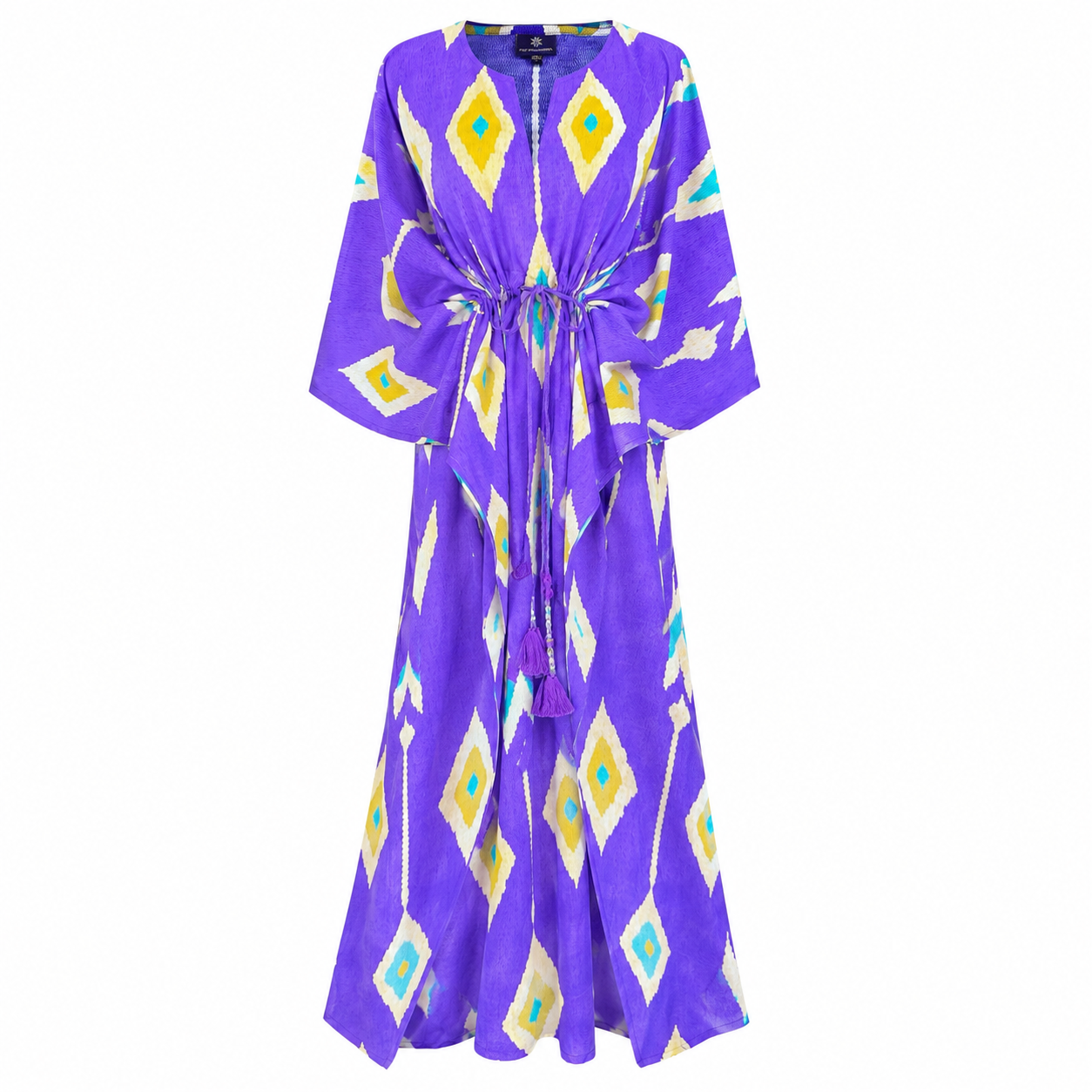Tashkent Purple Ikat Italian Silk Maxi Kaftan