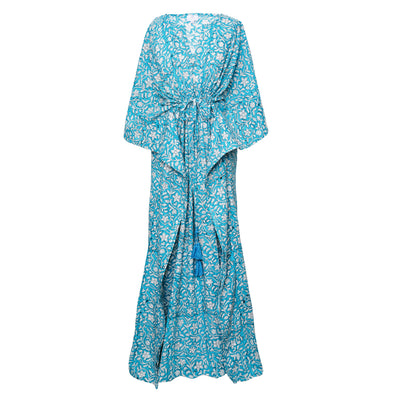 Turquoise Floral Maxi Kaftan Dress