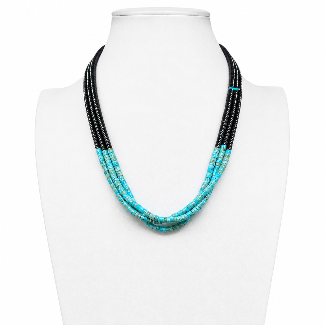 Turquoise, Black Jet, and Heishi Santo Domingo Necklace